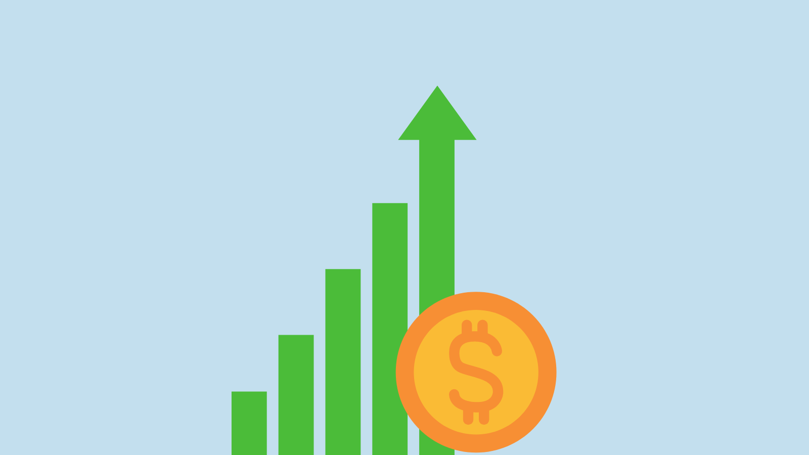 A bar graph going up with a coin next to it