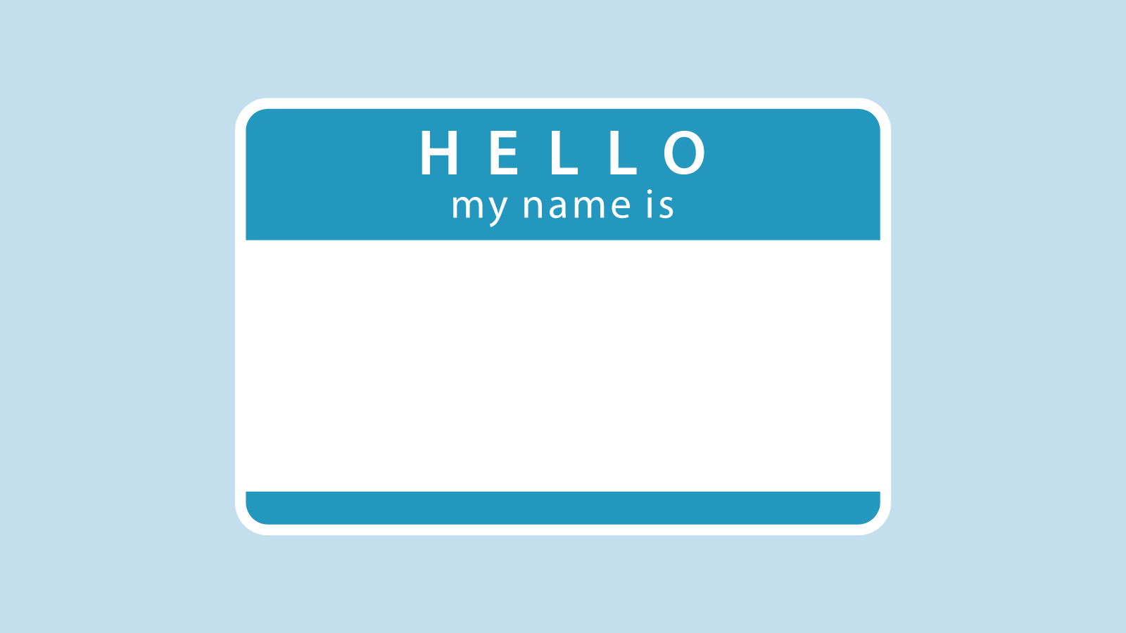 A blank hello my name is nametag, blue
