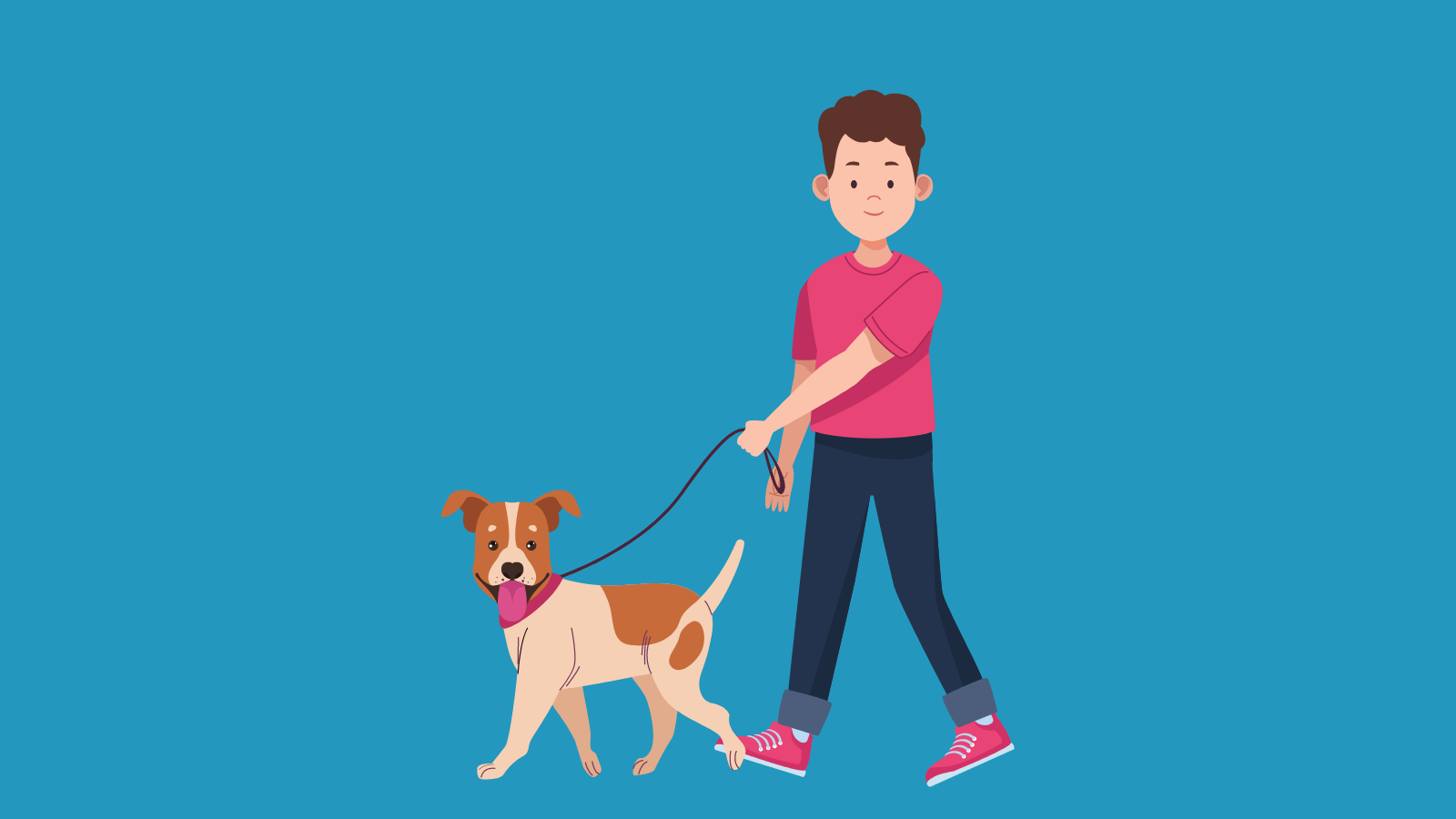 A boy walking a dog