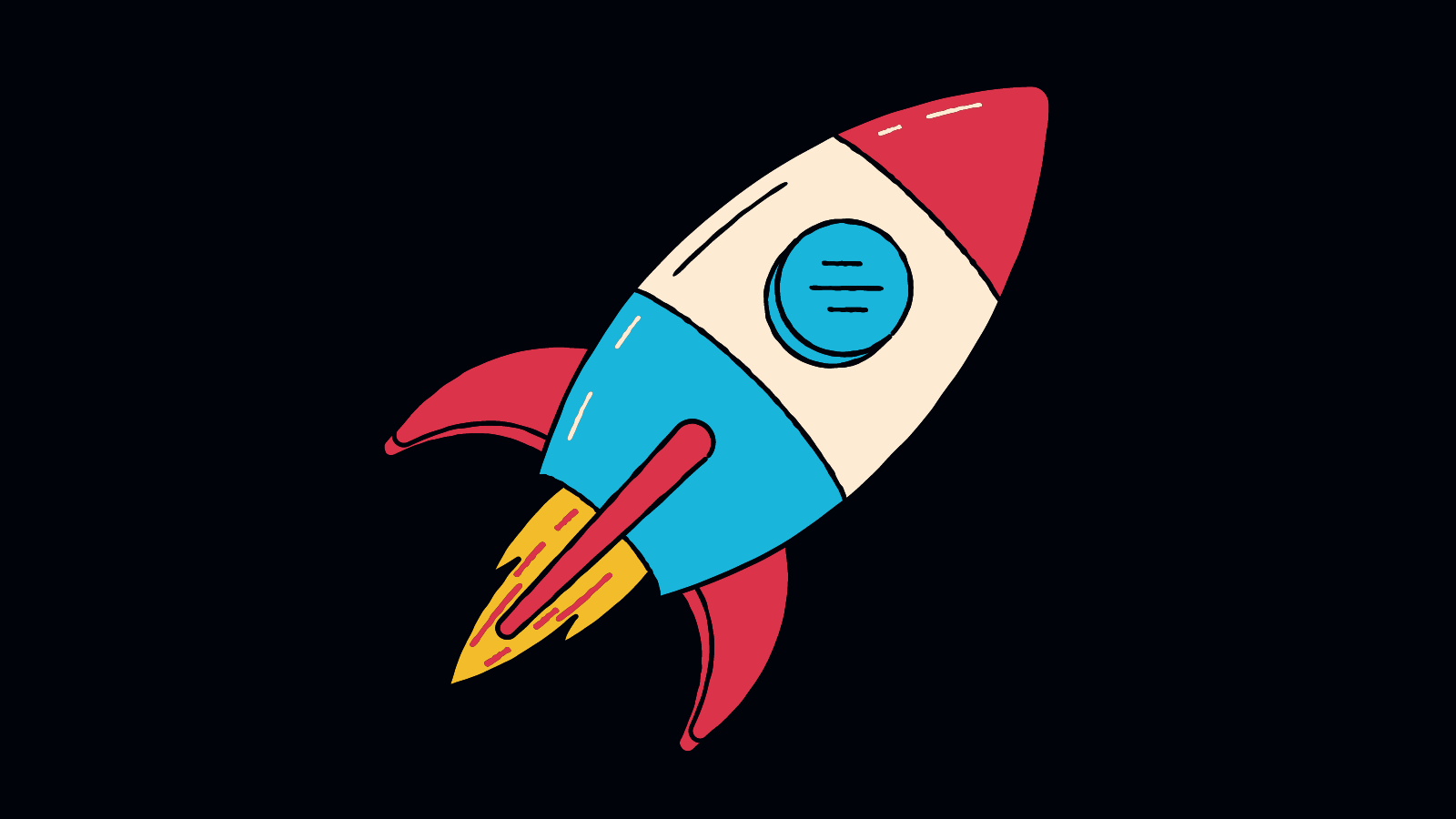 A cartoon-style rocket taking off 