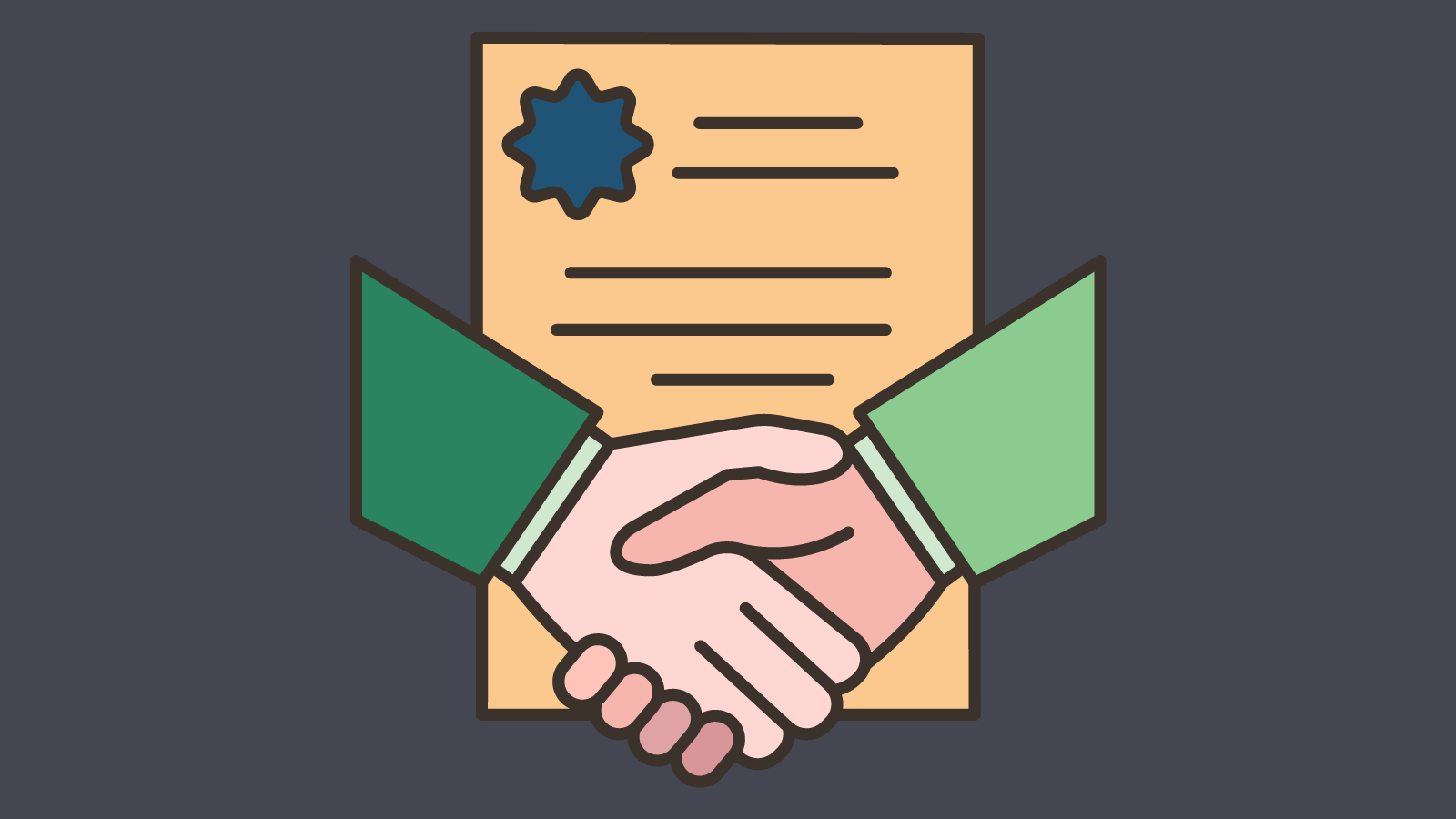 A closeup of a handshake with a contract in the background