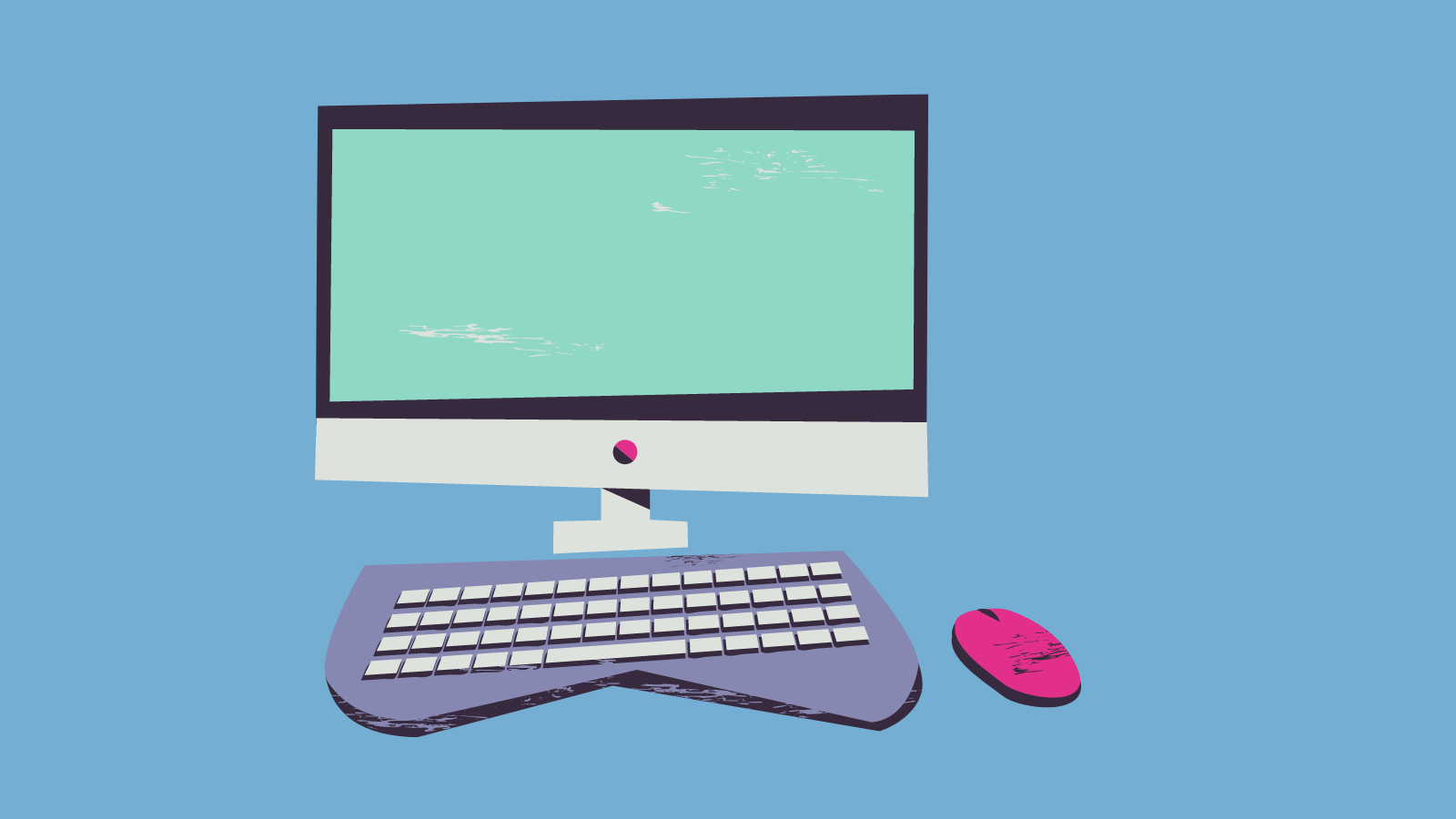 A desktop computer with a funky keyboard and mouse