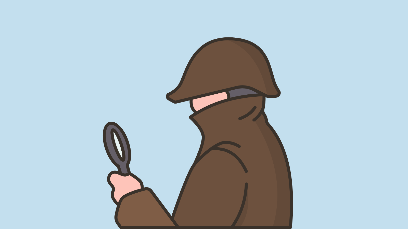 A detective looking in a magnifying glass