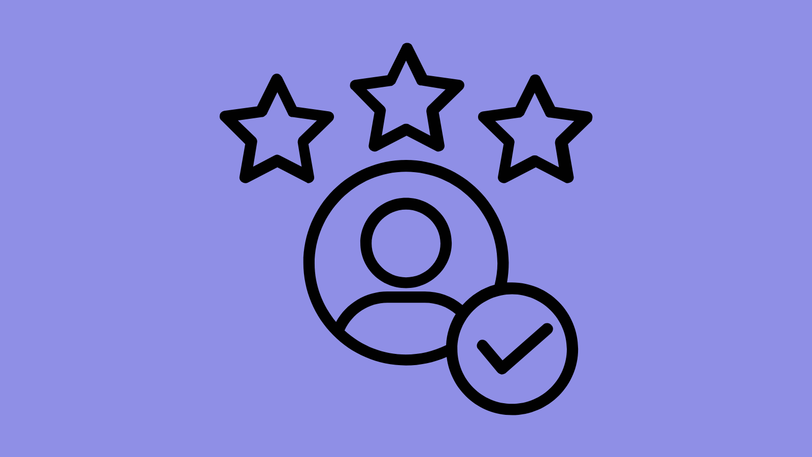 A generic profile picture with three stars above and a check mark below