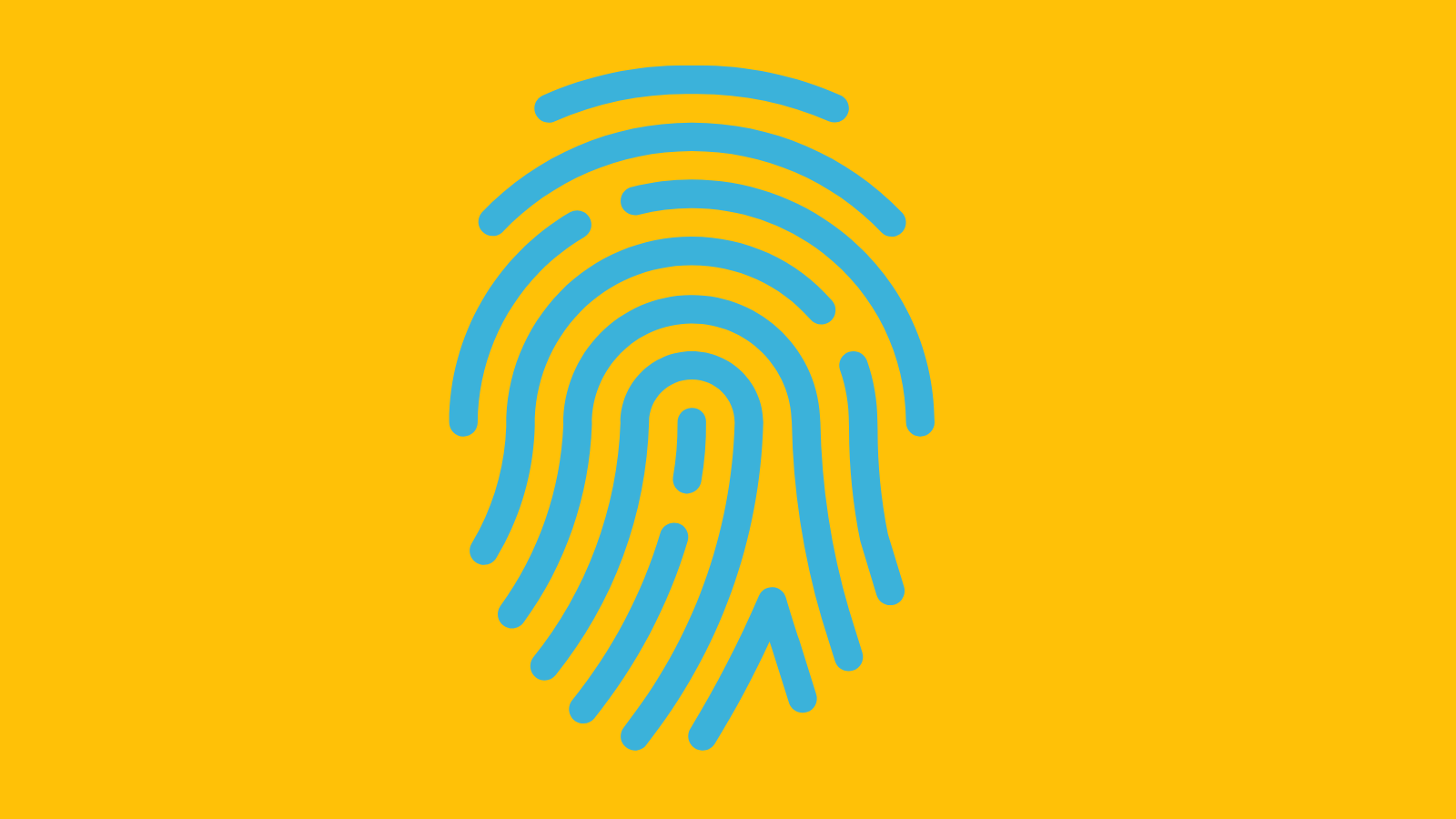 A giant blue fingerprint on a yellow background
