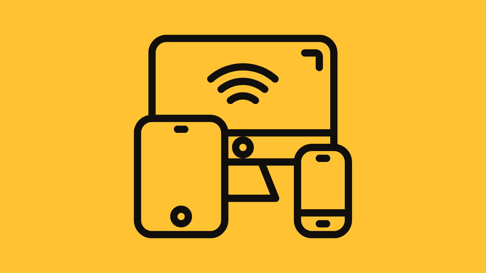 A graphic of a computer monitor, a tablet, and a smartphone