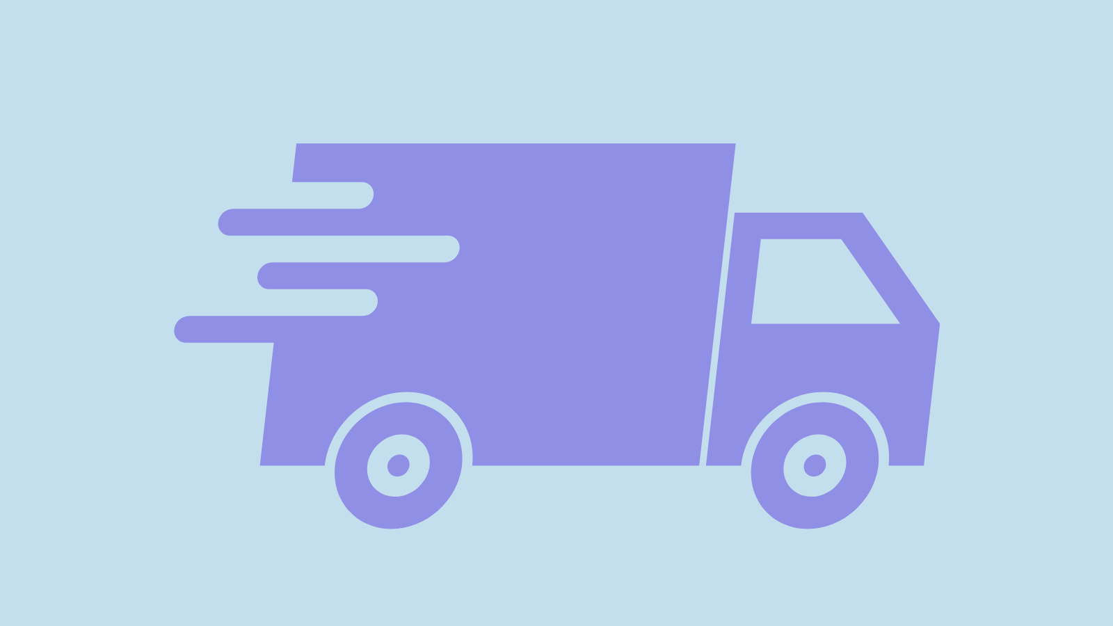 A graphic of a shipping truck with speed lines behind it