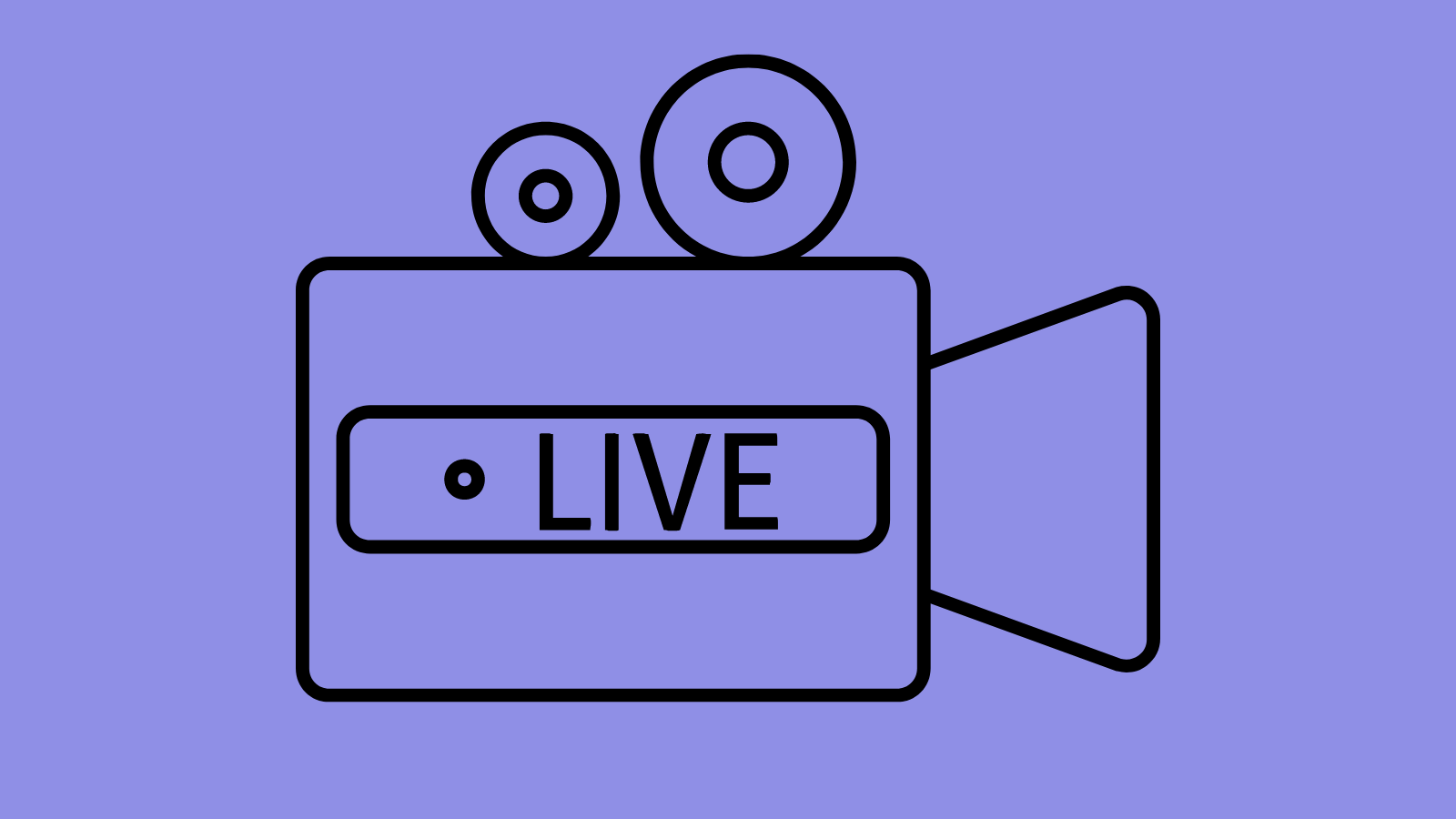 A graphic of a video camera with the word LIVE on the side