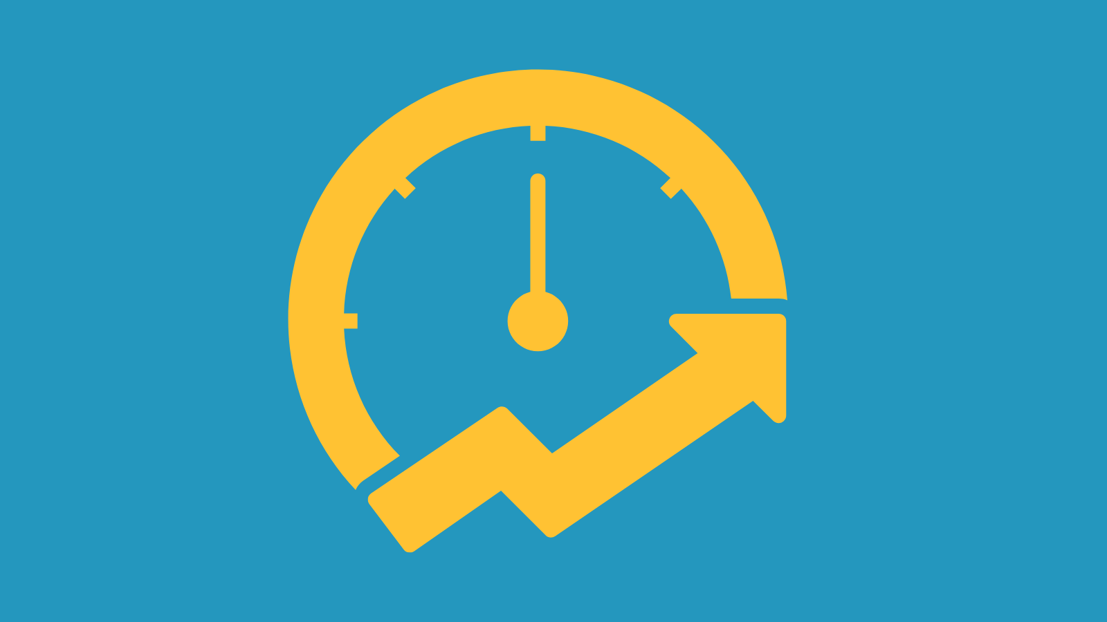 A graphic that combines a clock and a zigzagging upward arrow