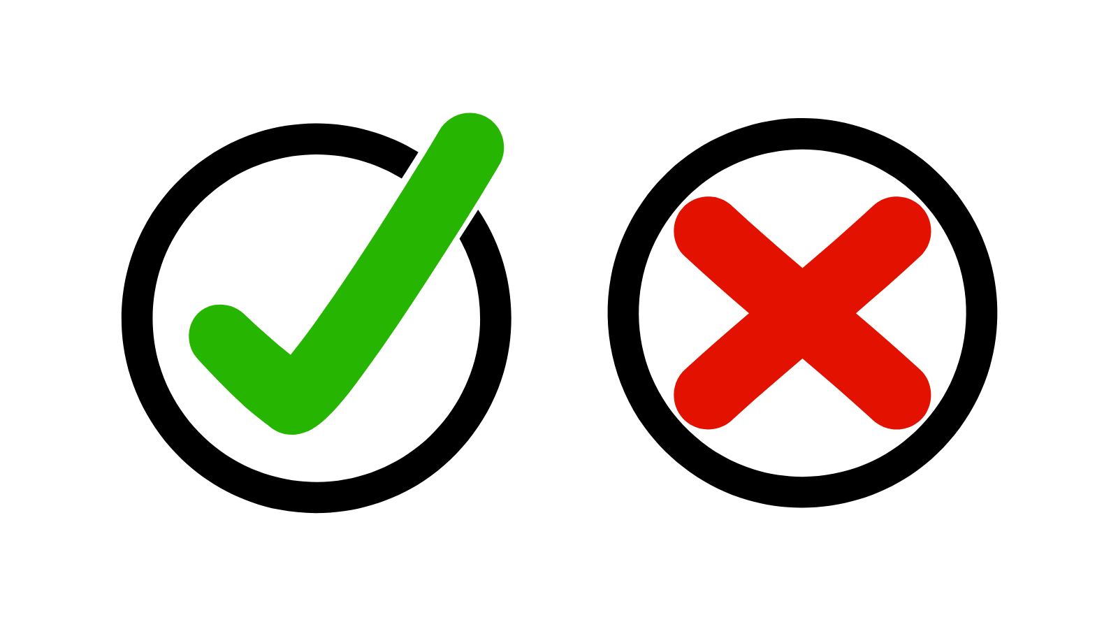 A green check and a red X