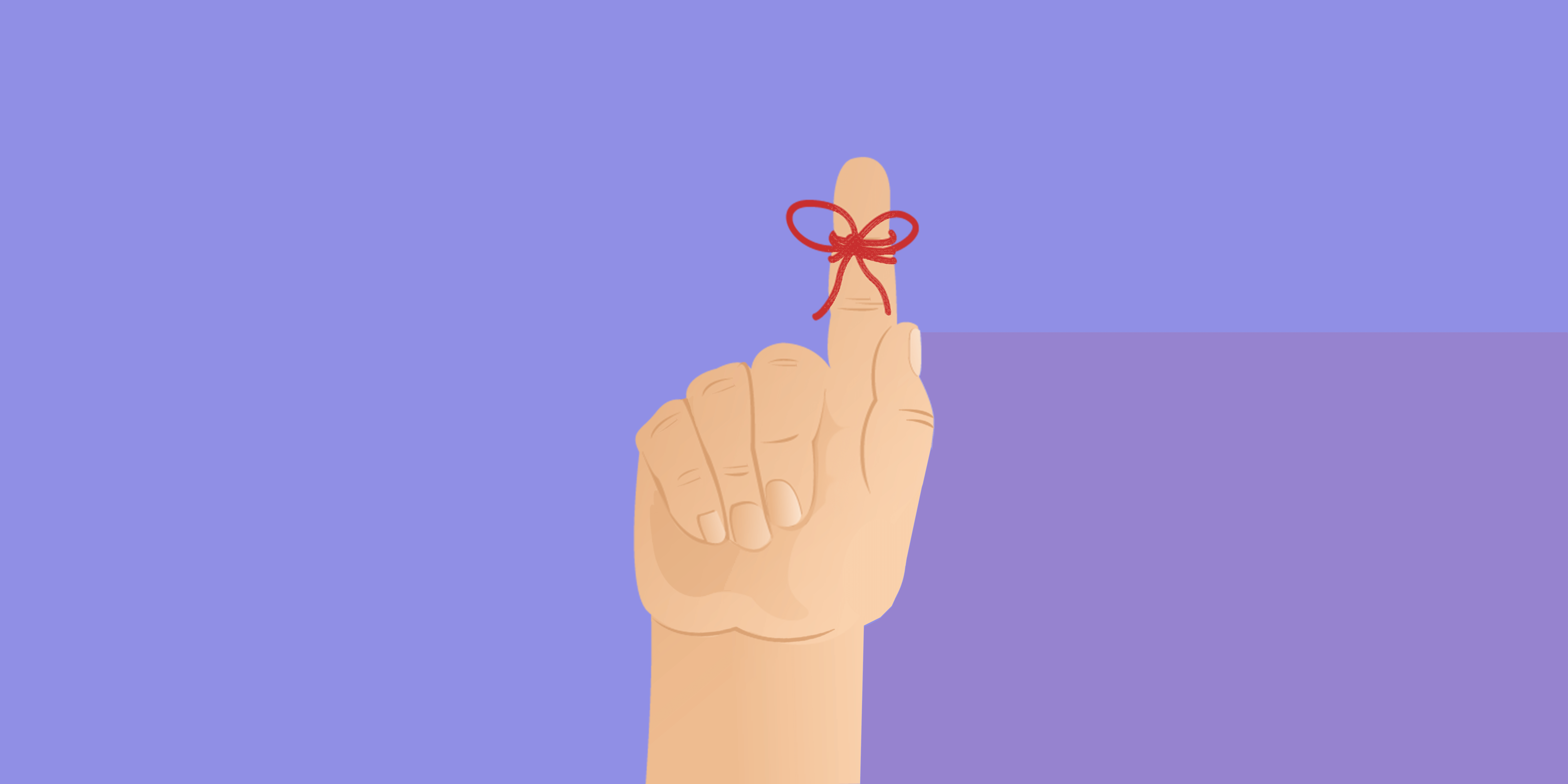 A hand with red string tied around the index finger