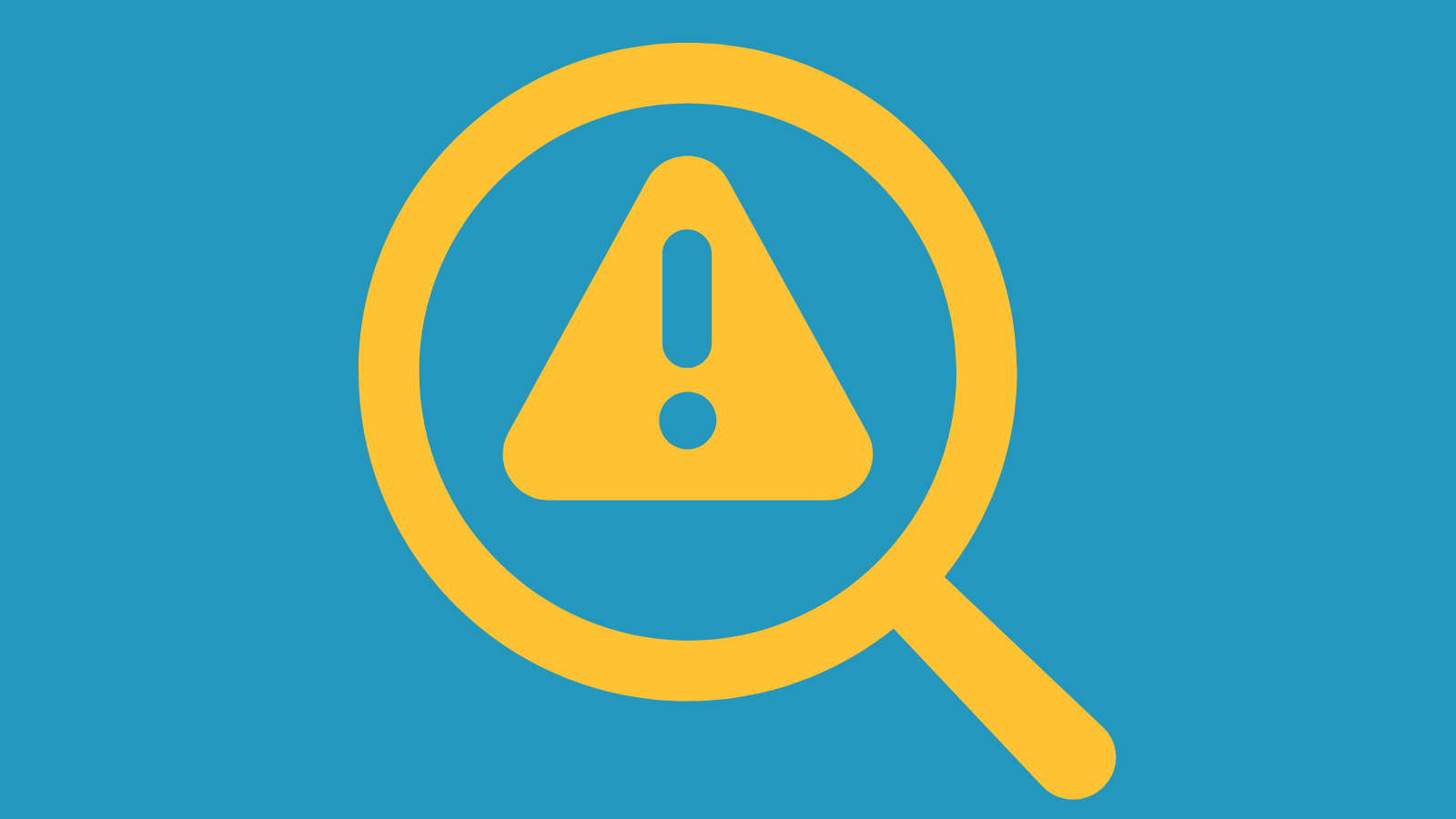 A magnifying glass over a warning icon
