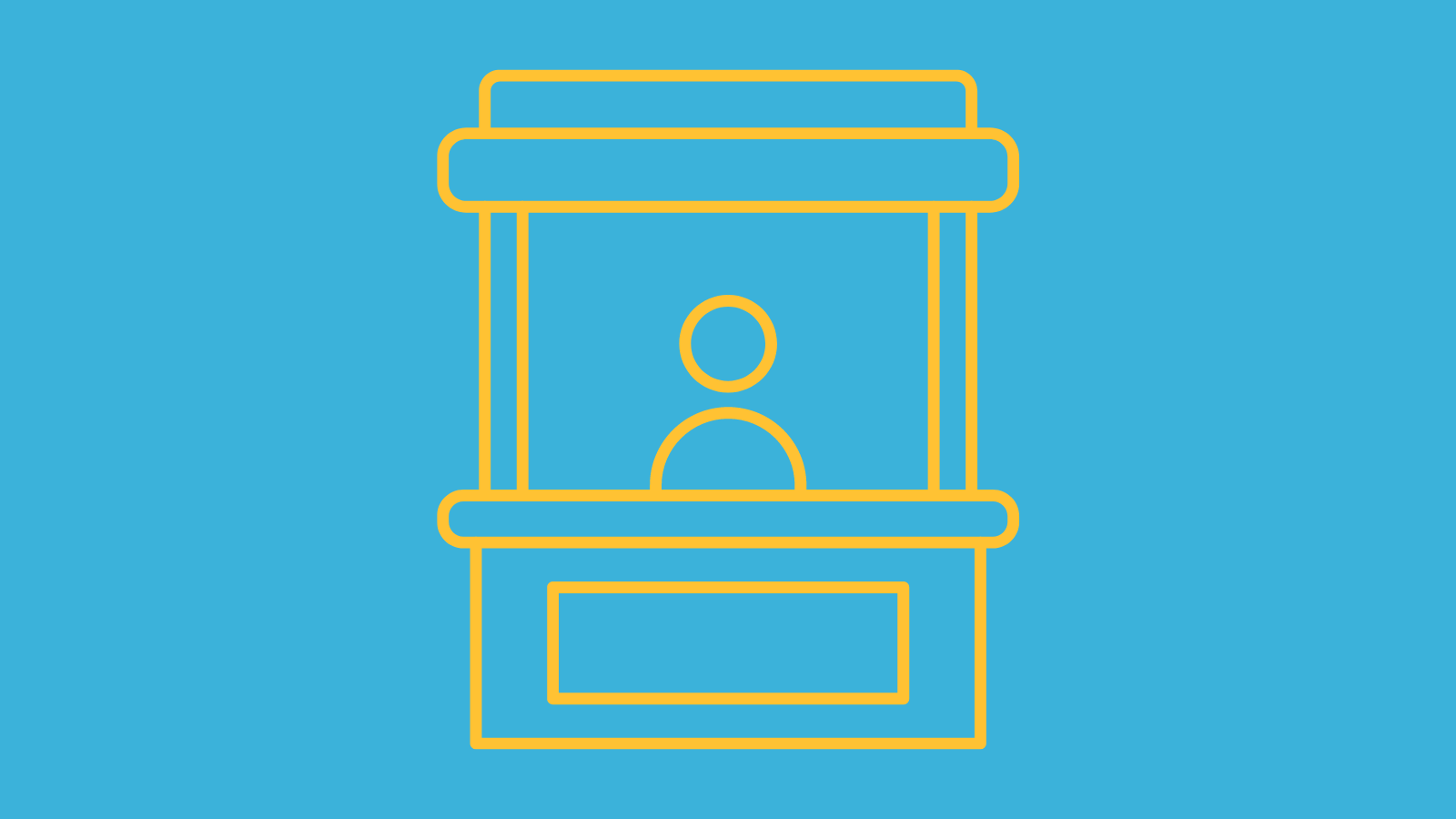A minimal graphic of a person standing in a vendor booth 