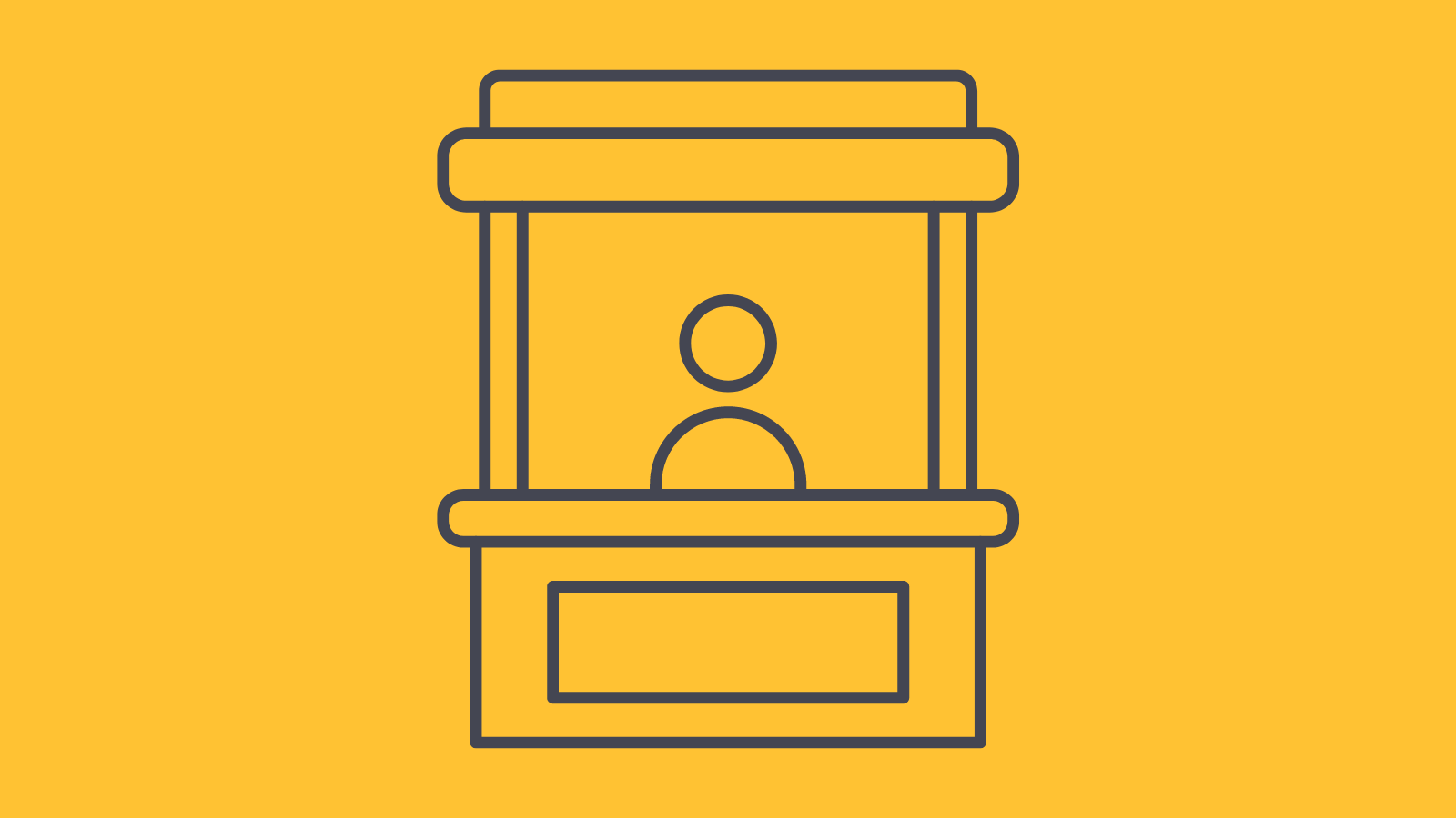 A minimal graphic of a person standing in a vendor booth