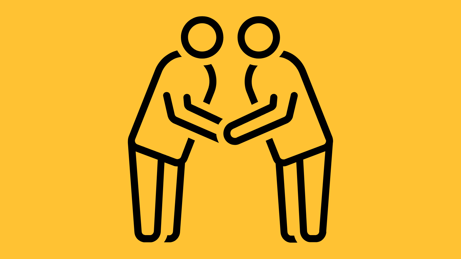 A minimalist graphic of two people shaking hands