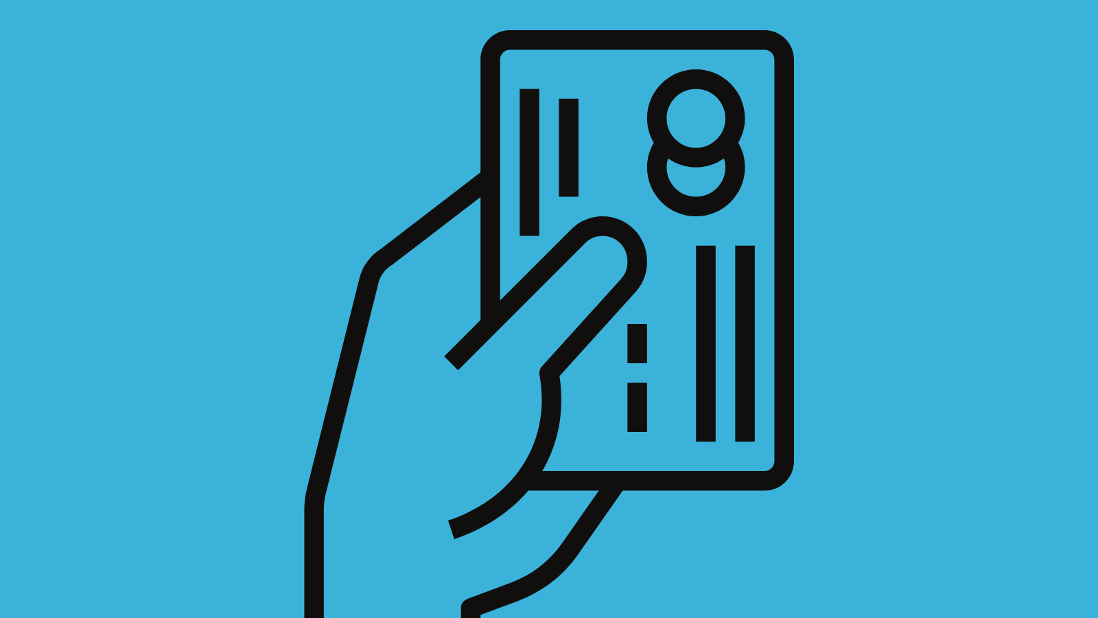 A minimalist illustration of a hand holding out a credit card
