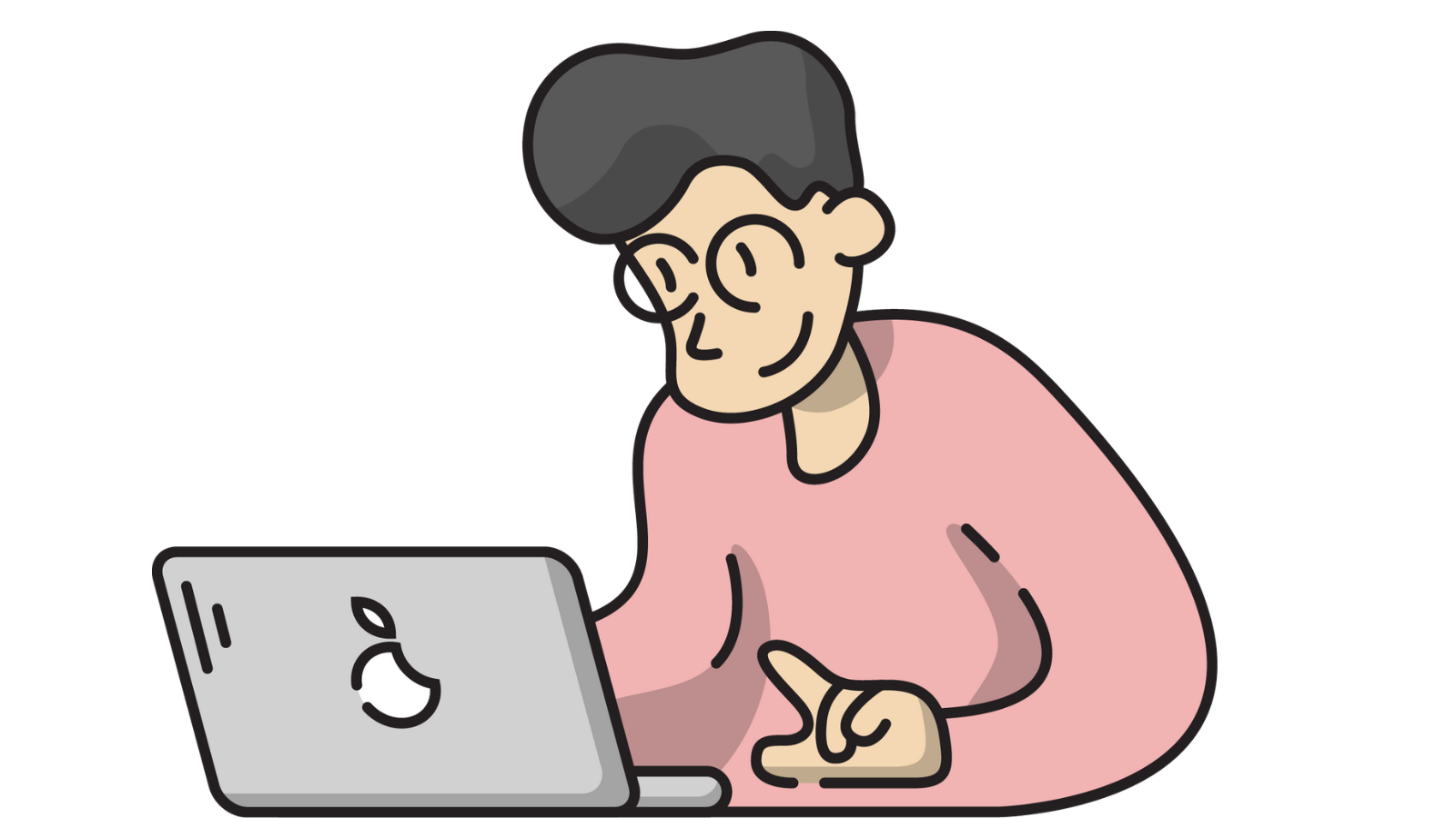 A person in nerd glasses using a Macbook
