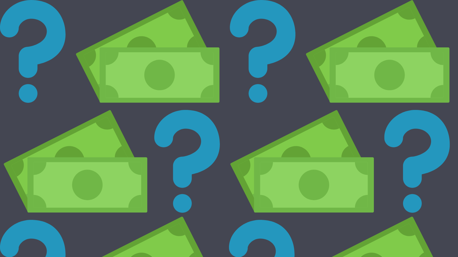 A question mark and a dollar bill in an alternating pattern