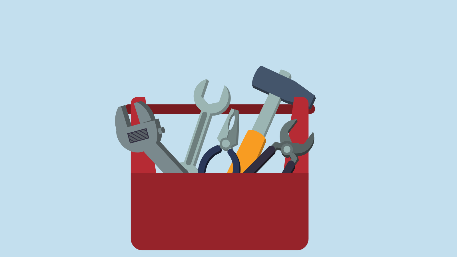 A red toolbox filled with tools