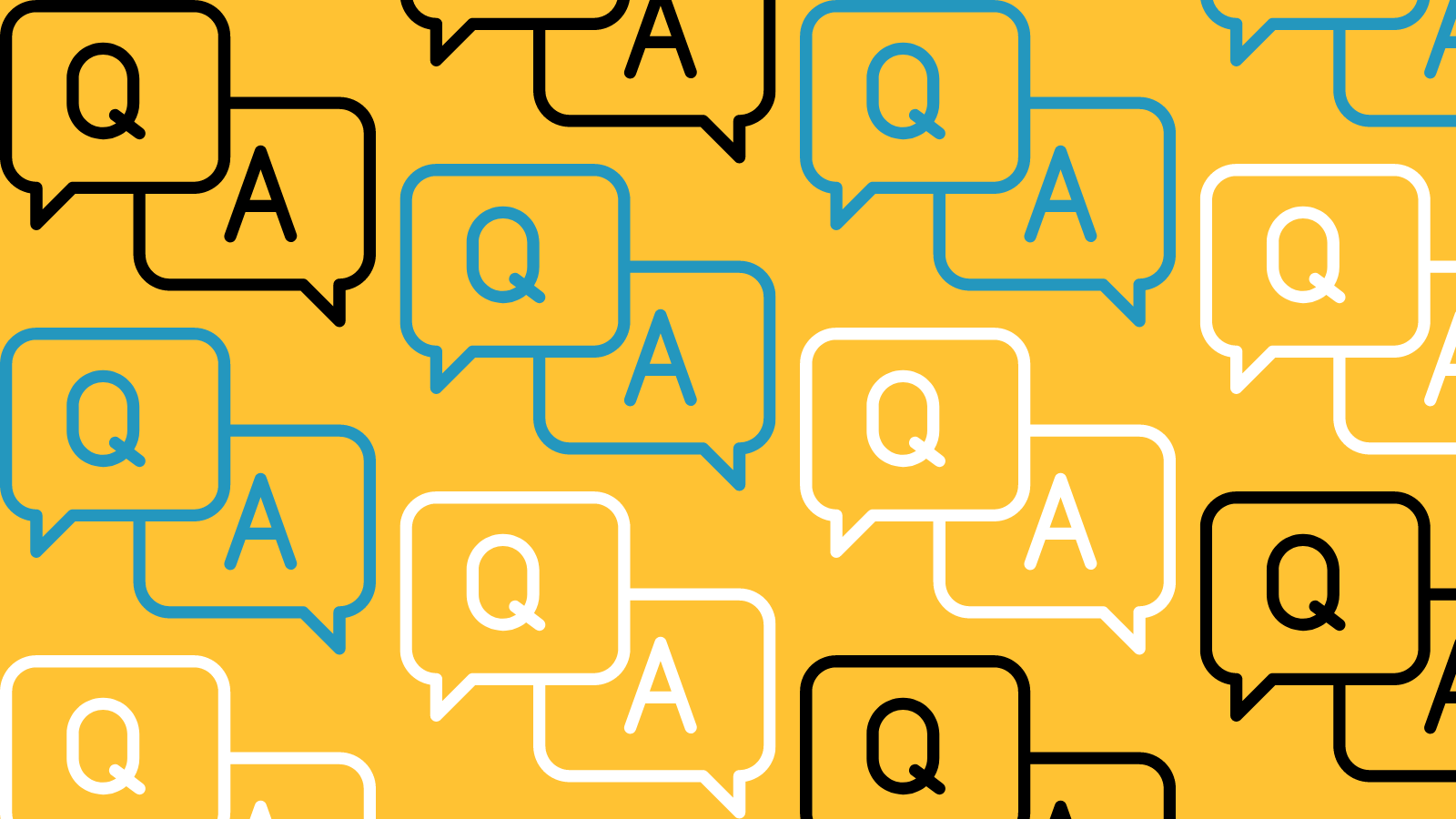 A repeating pattern of Q and A speech bubbles
