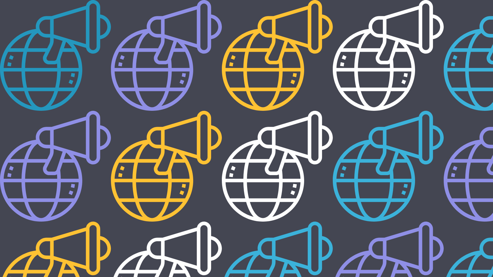 A repeating pattern of a graphic with a megaphone over a globe