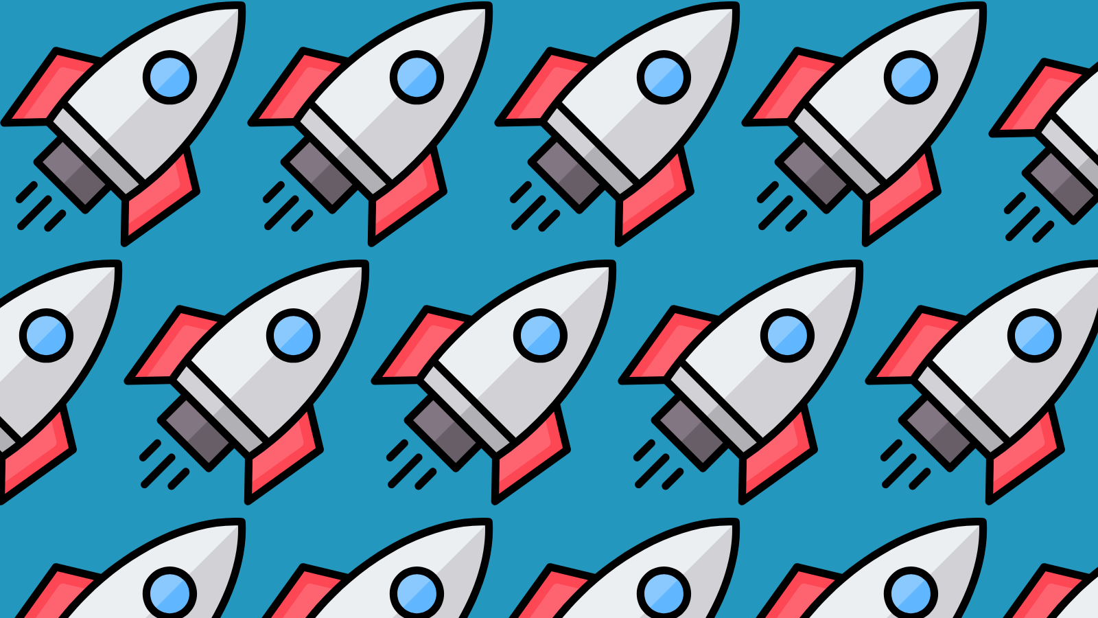 A repeating pattern of cartoon-style rockets