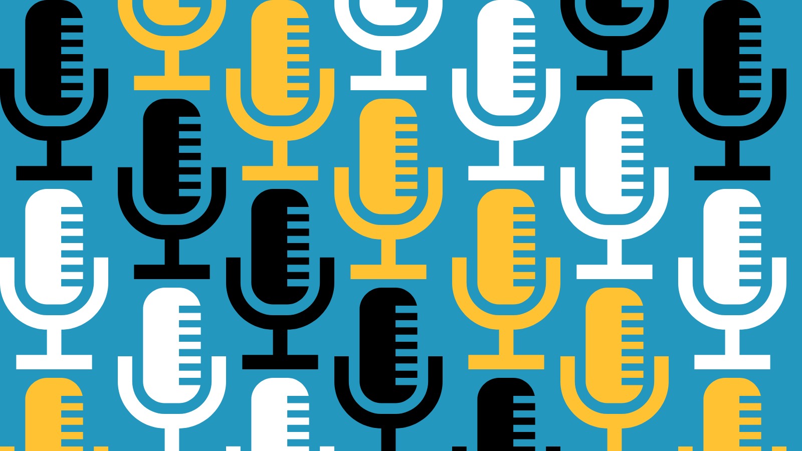 A repeating pattern of desktop microphones