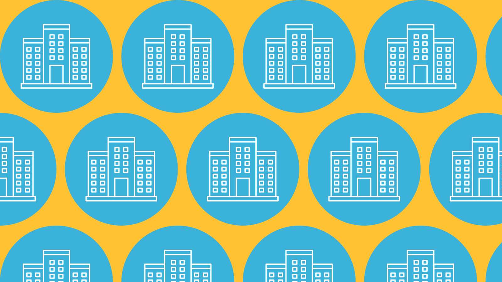 A repeating pattern of office buildings in circles