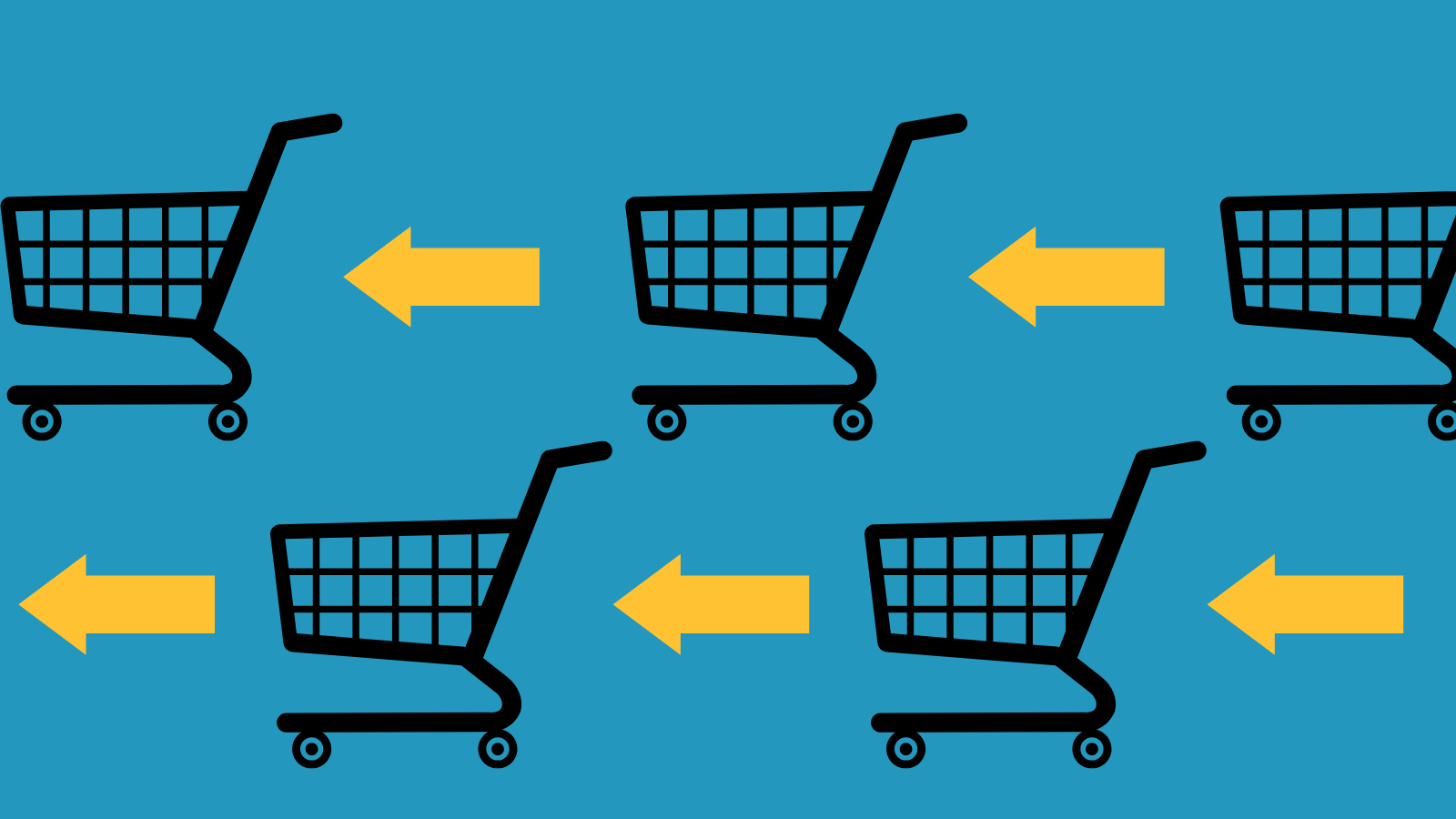 A shopping cart and an arrow pointing to the left in an alternating pattern