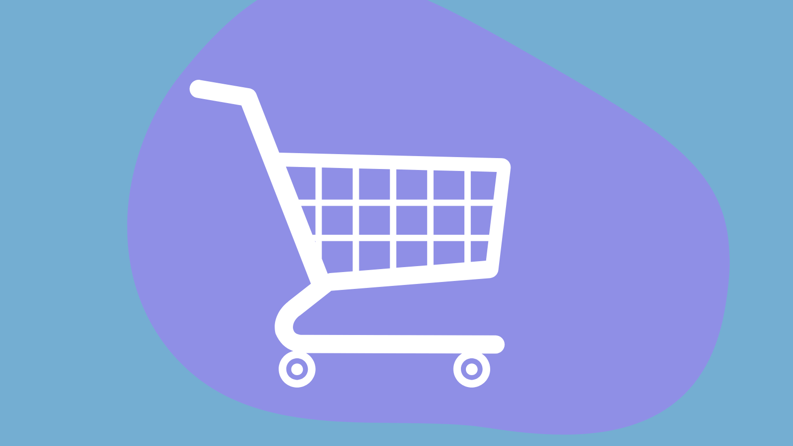 A shopping cart on a purple blob background