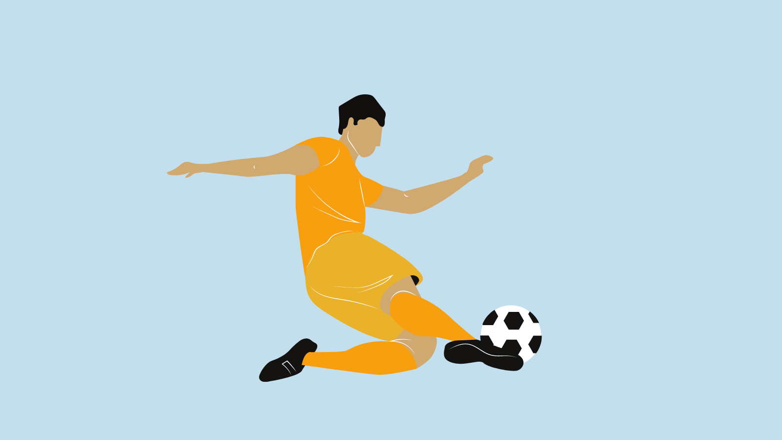 A soccer player kicking the ball