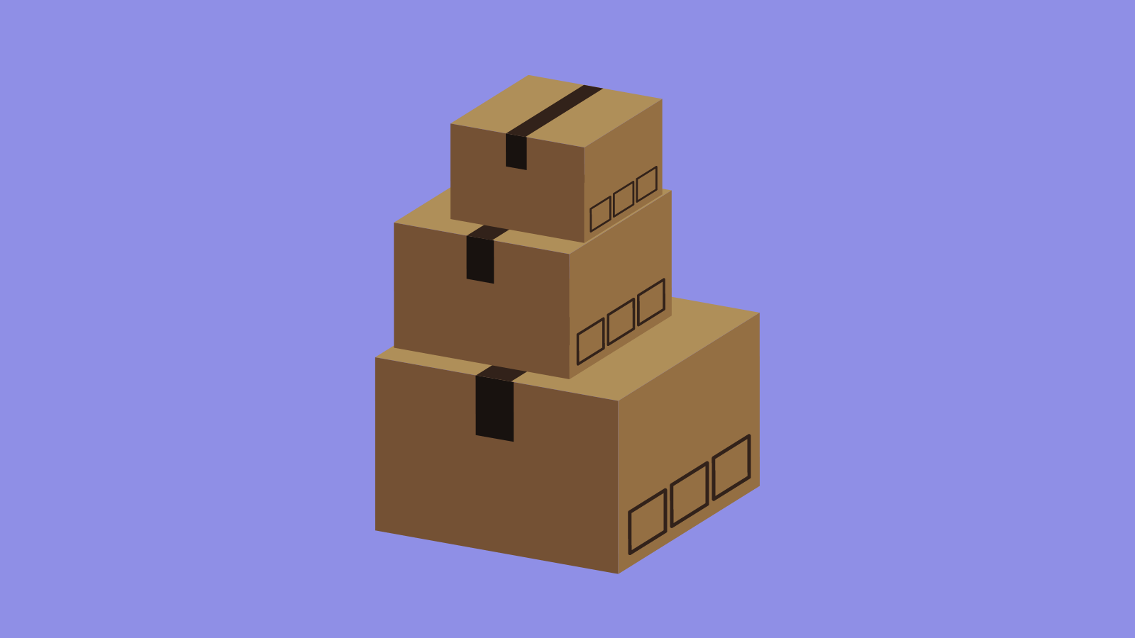 A stack of three cardboard boxes of different sizes