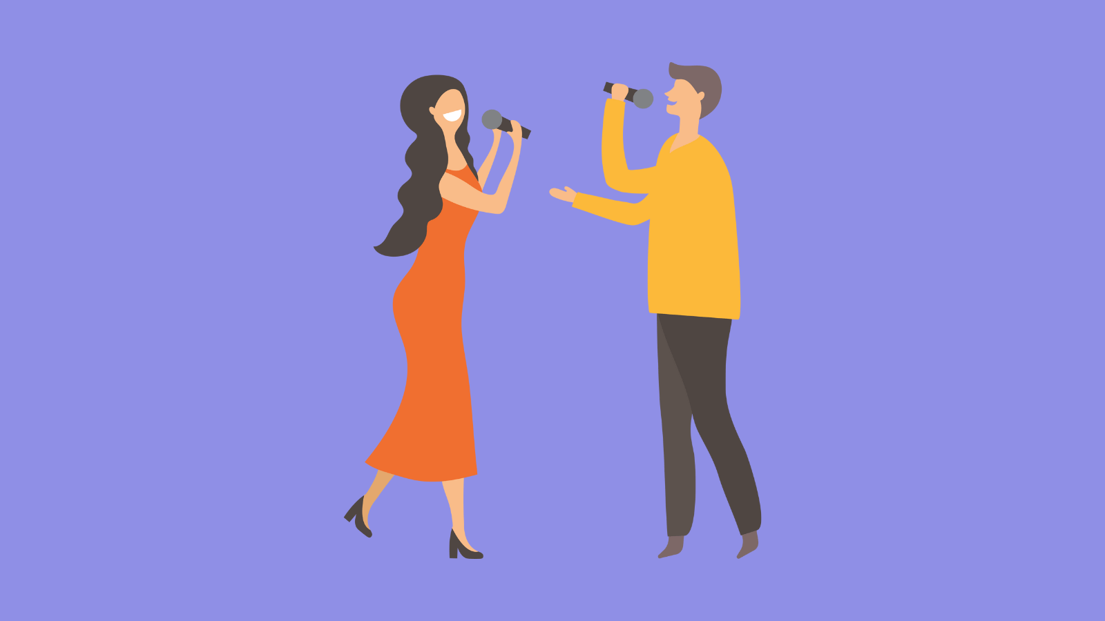 A woman and a man holding cordless microphones