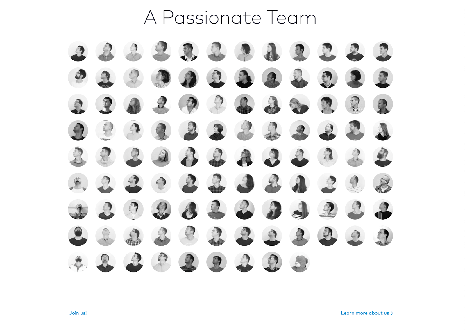  Lateral's About Us page featuring a round icon of each employee that looks wherever the cursor goes