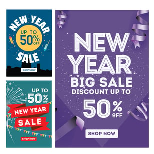3 mock ups of potential new years eve sales designs