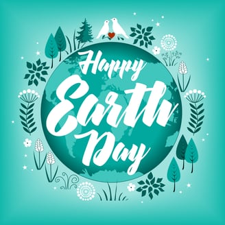 teal globe that says happy earth day