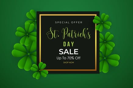 all green ad for 70% off st patricks day sale.