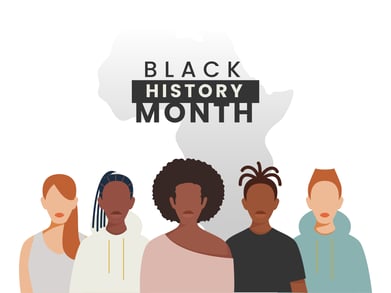 5 women of color on a whit background that says black history month