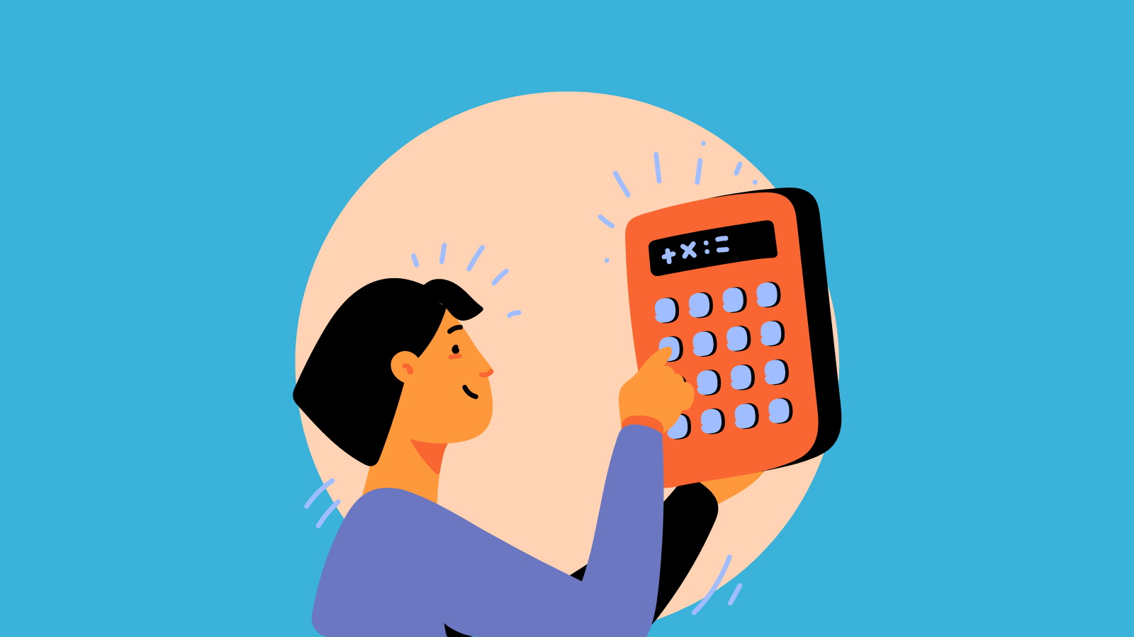 An accountant punching numbers into a giant calculator