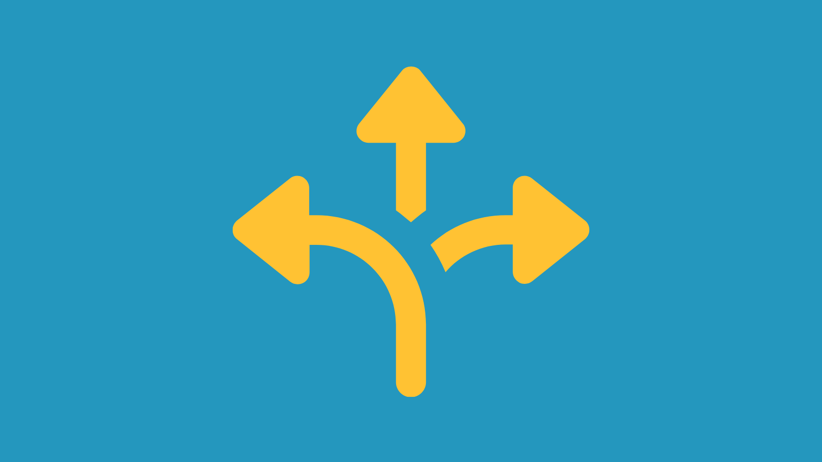 An arrow branching off in three directions