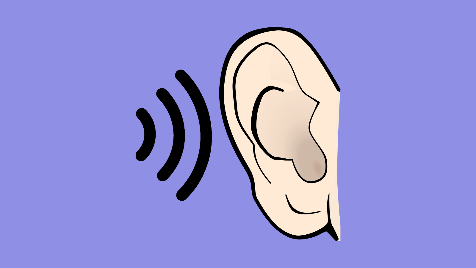 An ear with sound waves moving towards it