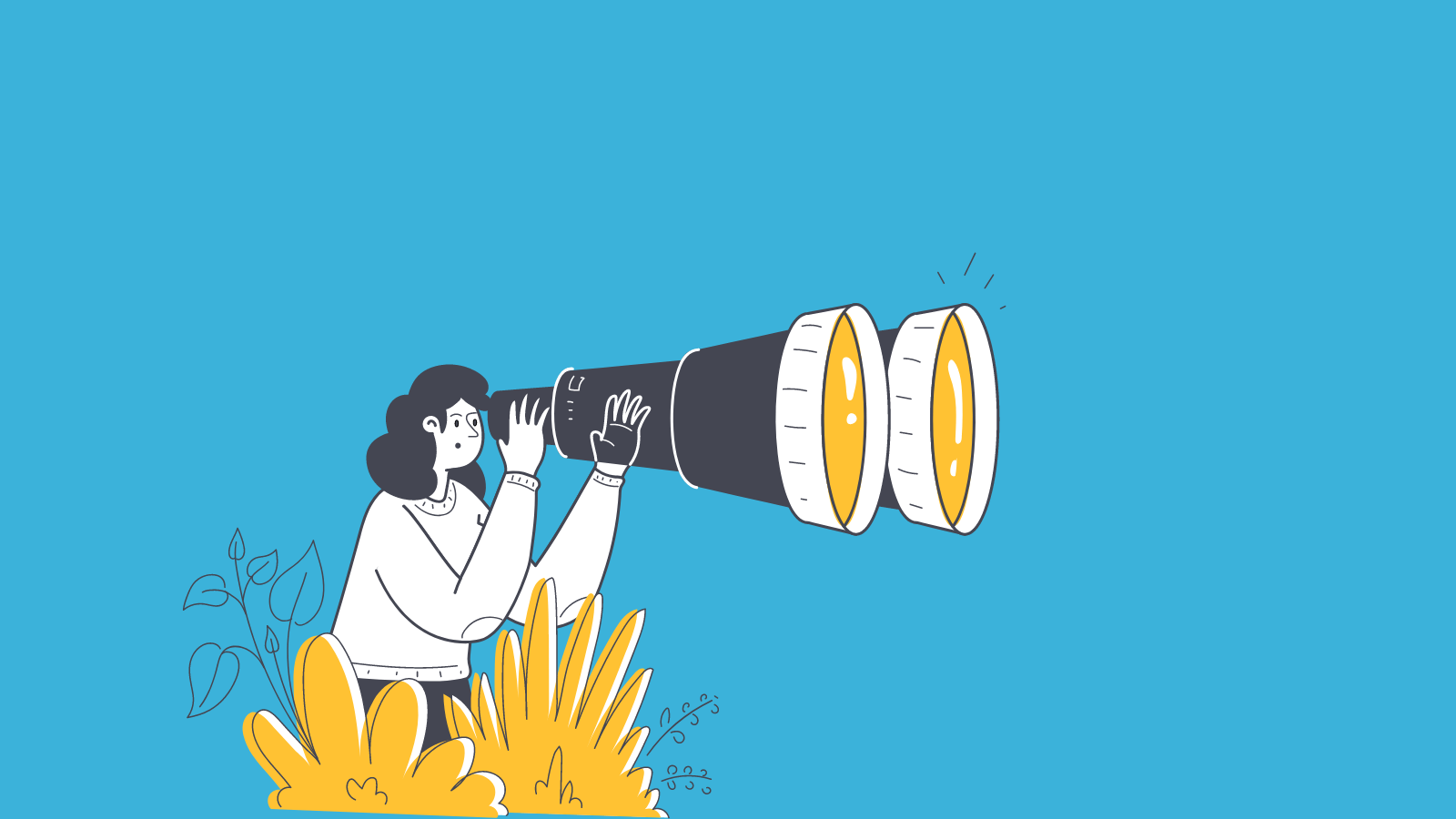 An illustration of a woman using comically large binoculars