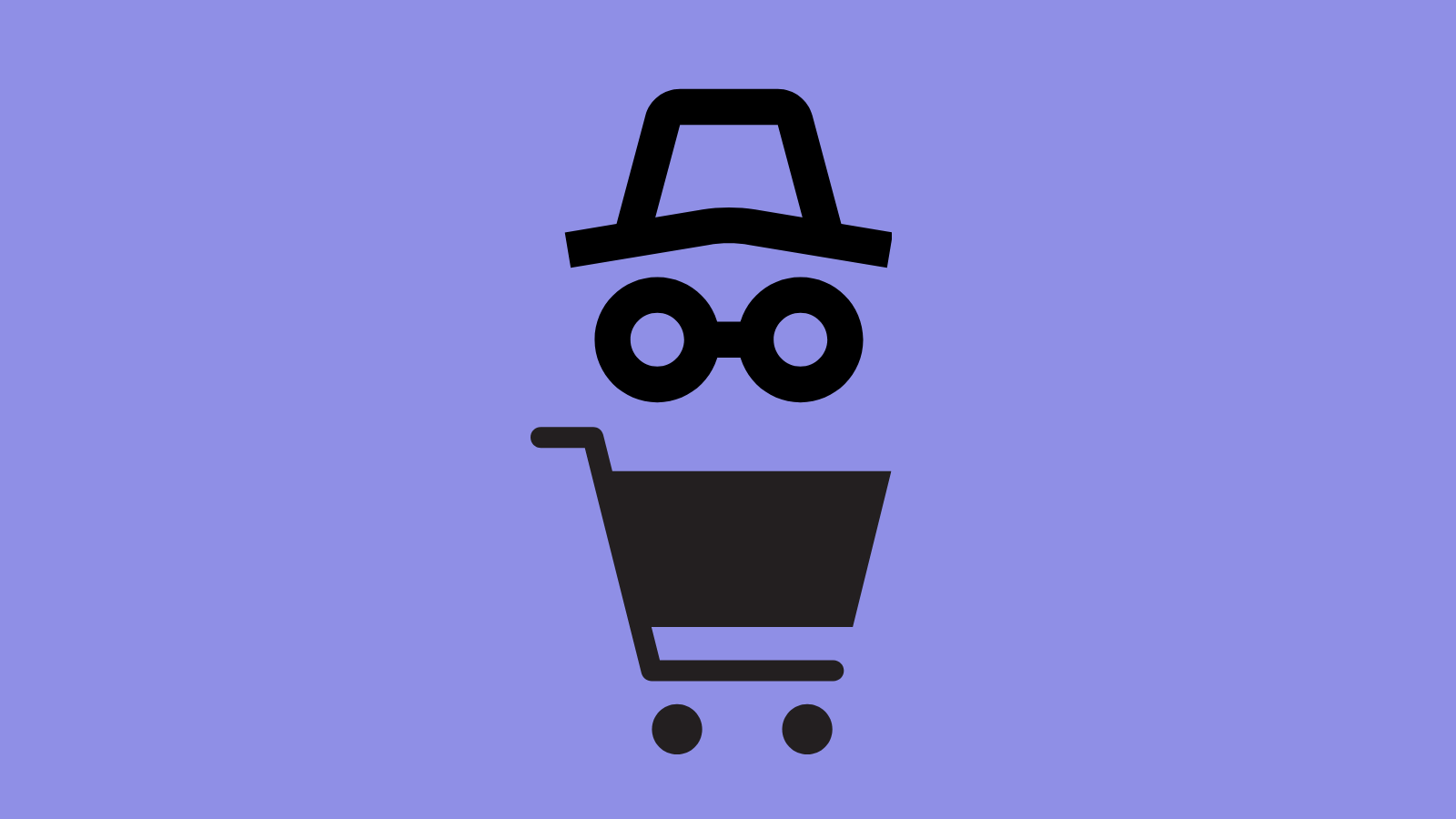 An incognito icon (a hat over a pair of glasses) over a shopping cart icon