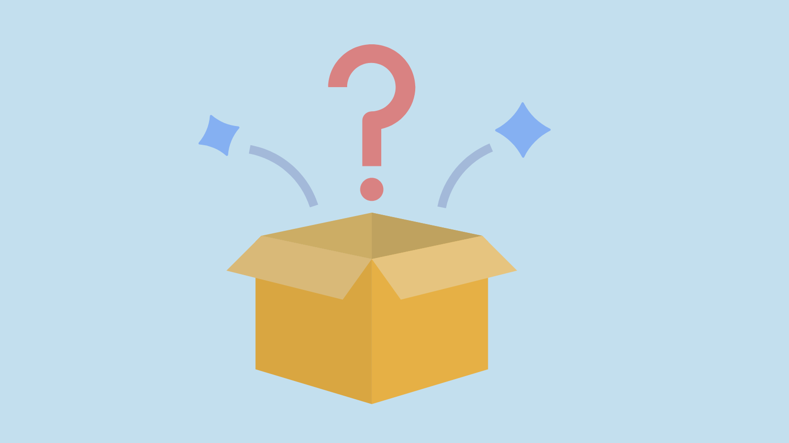 An open cardboard box with a question mark hovering over it