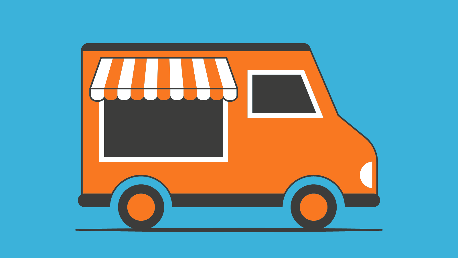 An orange food truck with an awning