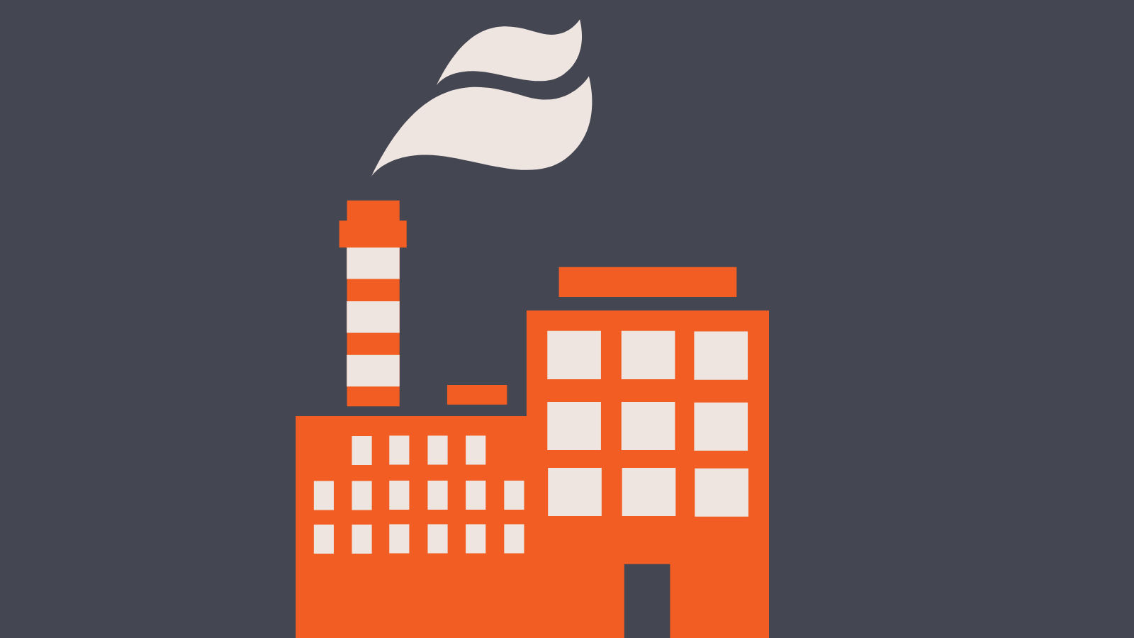 An orange illustration of a factory