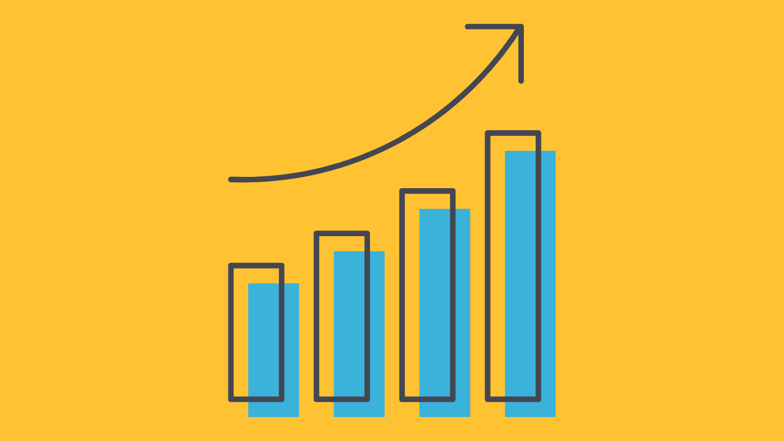 An upward trending bar graph with a trend line above the bars