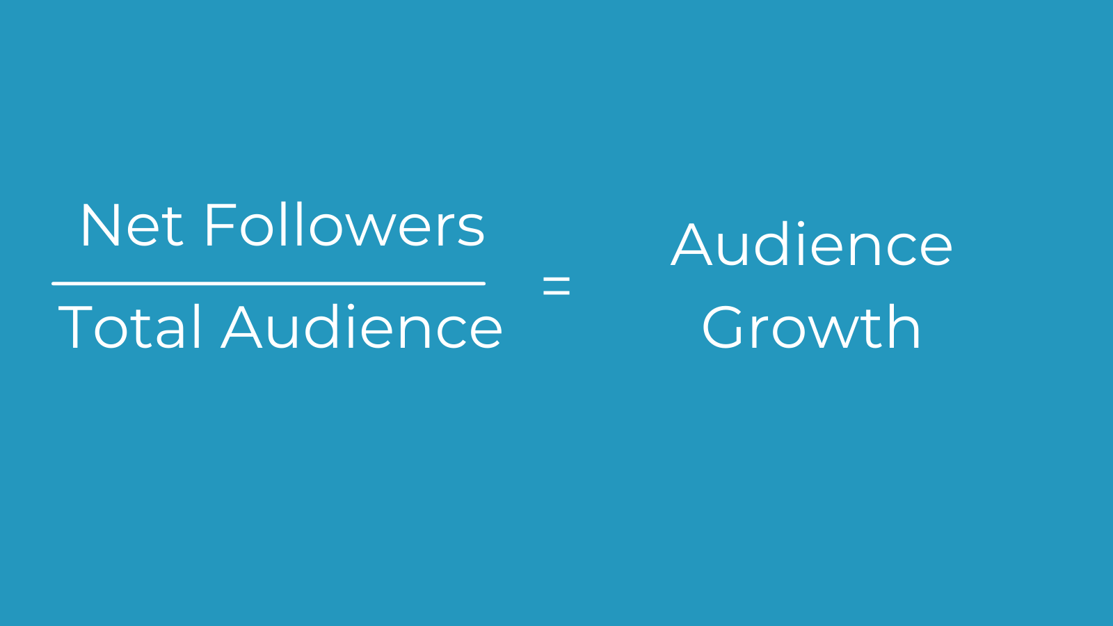 An infographic that reads "net followers divided by total audience = audience growth"