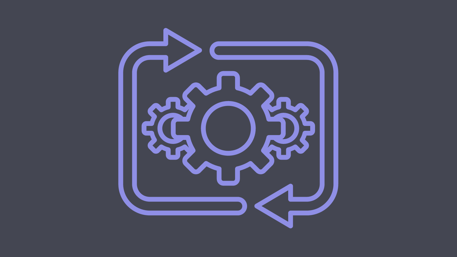 A line graphic of gears with arrows in a loop around them