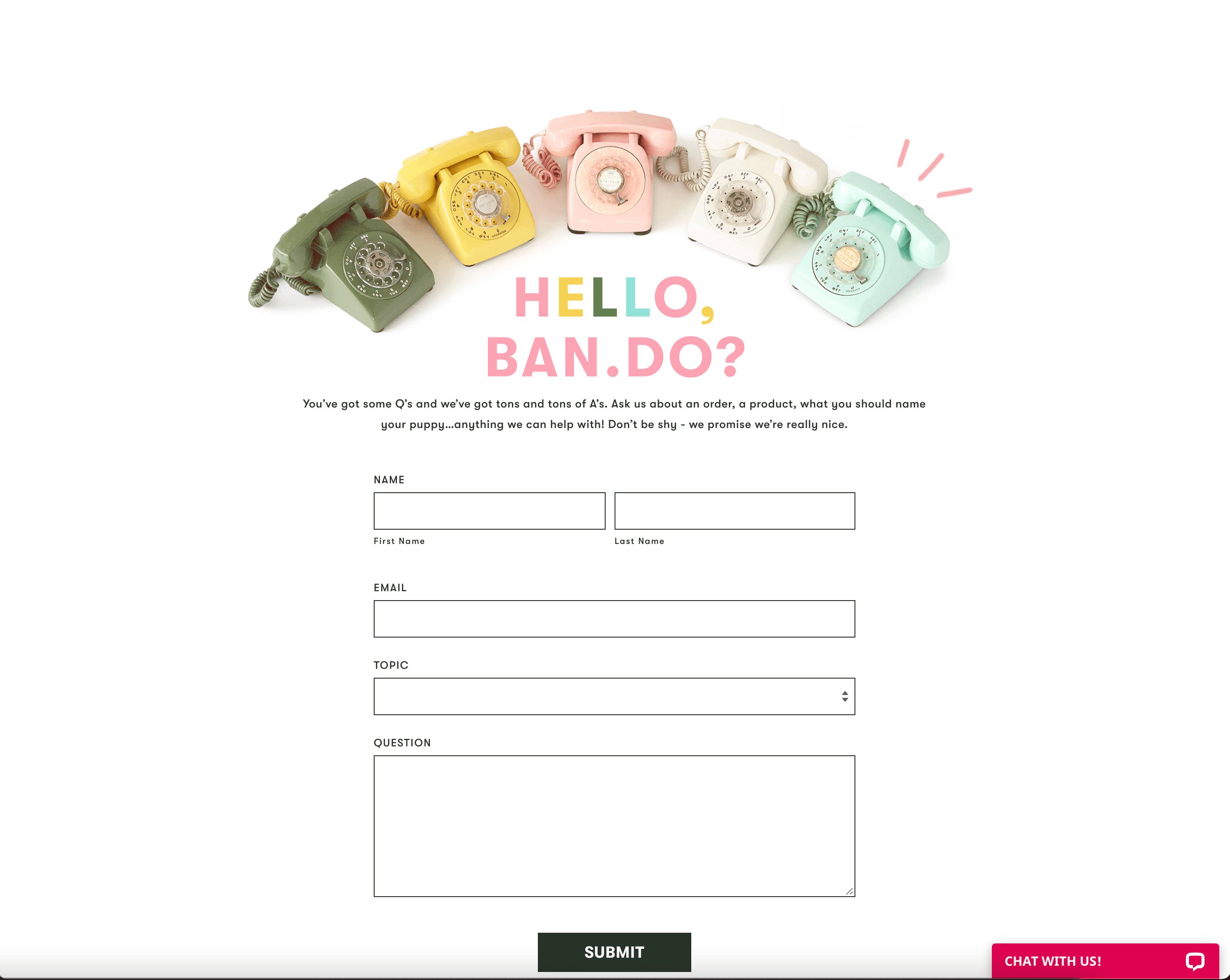 Ban.do's Contact Us Page
